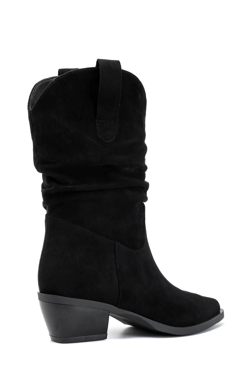 Black Suede Slouchy Low-Calf Western Boots