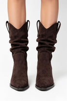 Brown Suede Slouchy Low-Calf Western Boots