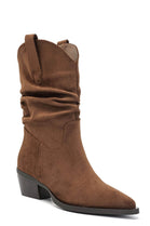Camel Suede Slouchy Low-Calf Western Boots