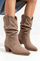 Khaki Suede Slouchy Low-Calf Western Boots