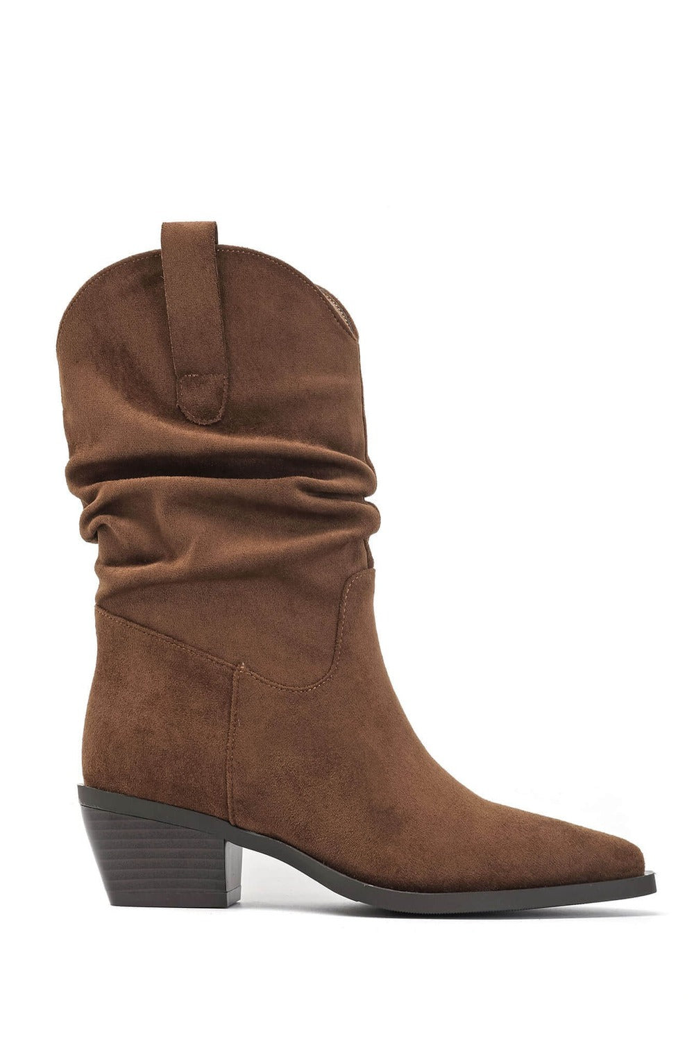 Camel Suede Slouchy Low-Calf Western Boots