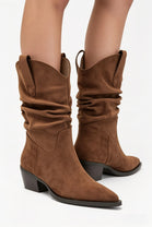 Camel Suede Slouchy Low-Calf Western Boots