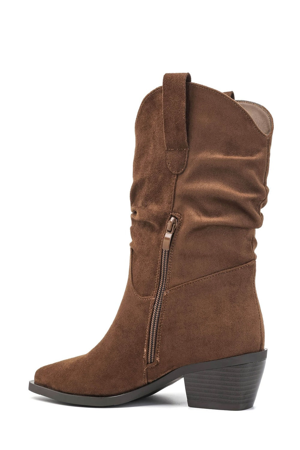 Camel Suede Slouchy Low-Calf Western Boots