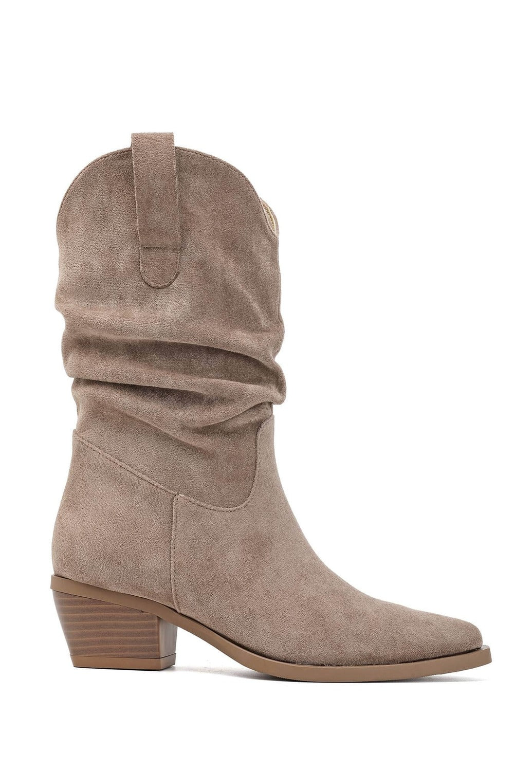 Khaki Suede Slouchy Low-Calf Western Boots