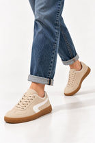Beige Suede Effect Trainers with Contrast Side Detail | Wholesale