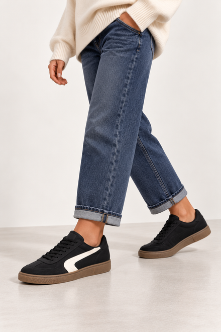 Black Suede Effect Trainers with Contrast Side Detail | Wholesale
