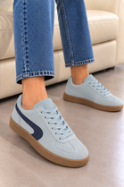 Blue Suede Effect Trainers with Contrast Side Detail | Wholesale