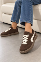 Brown Suede Effect Trainers with Contrast Side Detail | Wholesale