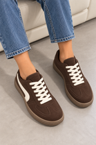 Brown Suede Effect Trainers with Contrast Side Detail | Wholesale