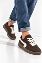 Brown Suede Effect Trainers with Contrast Side Detail | Wholesale
