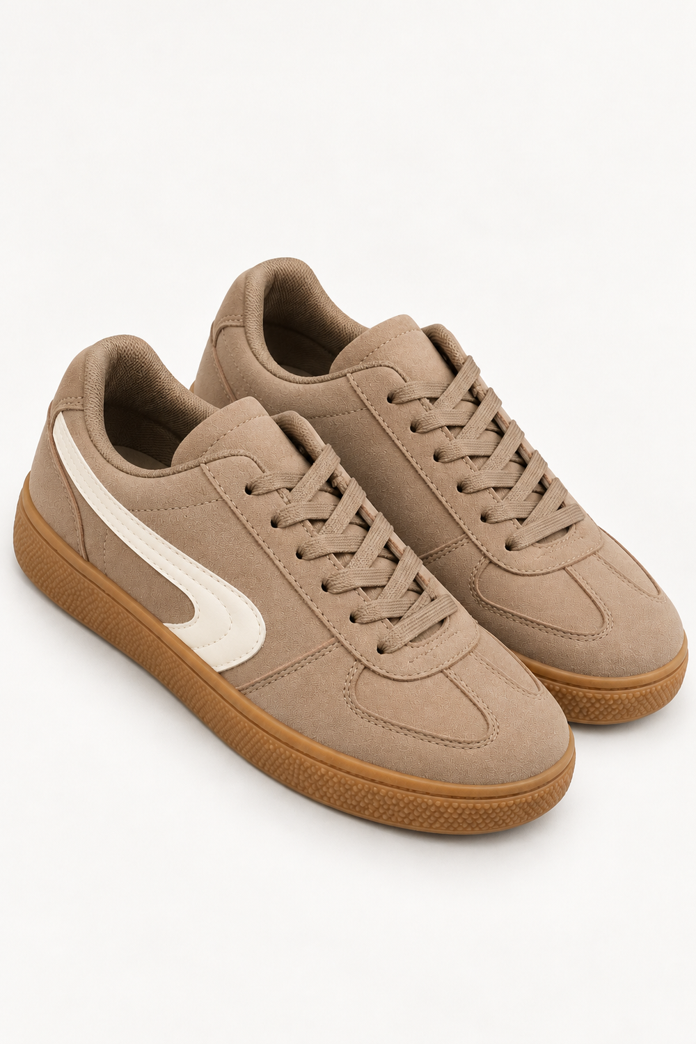 Khaki Suede Effect Trainers with Contrast Side Detail | Wholesale