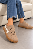 Khaki Suede Effect Trainers with Contrast Side Detail | Wholesale