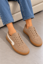 Khaki Suede Effect Trainers with Contrast Side Detail | Wholesale