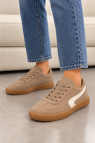 Khaki Suede Effect Trainers with Contrast Side Detail | Wholesale