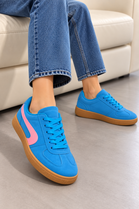 Lake Blue Suede Effect Trainers with Contrast Side Detail | Wholesale