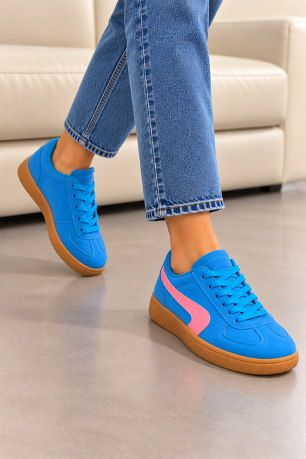 Lake Blue Suede Effect Trainers with Contrast Side Detail | Wholesale