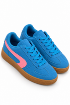 Lake Blue Suede Effect Trainers with Contrast Side Detail | Wholesale