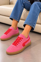 Pink Suede Effect Trainers with Contrast Side Detail | Wholesale