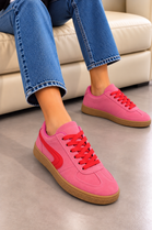 Pink Suede Effect Trainers with Contrast Side Detail | Wholesale