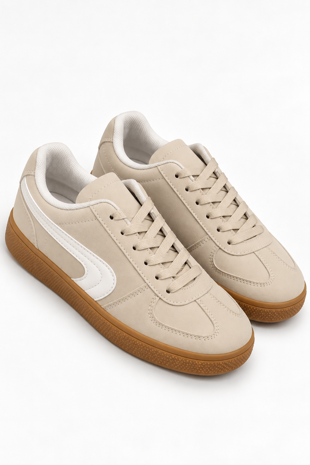 Beige Suede Effect Trainers with Contrast Side Detail | Wholesale