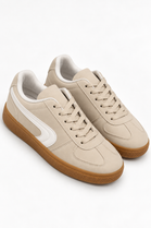 Beige Suede Effect Trainers with Contrast Side Detail | Wholesale