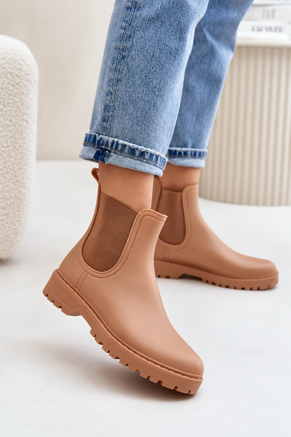 WOMENS KHAKI SLIP ON RAIN BOOTS SHOES