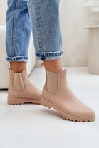 WOMENS BEIGE SLIP ON RAIN BOOTS SHOES