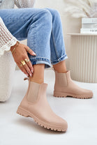 WOMENS BEIGE SLIP ON RAIN BOOTS SHOES