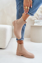 WOMENS BEIGE SLIP ON RAIN BOOTS SHOES