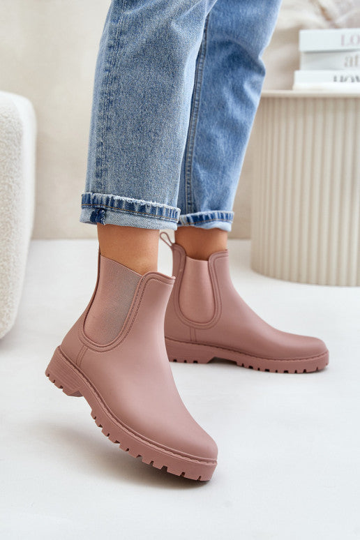 WOMENS PINK SLIP ON RAIN BOOTS SHOES