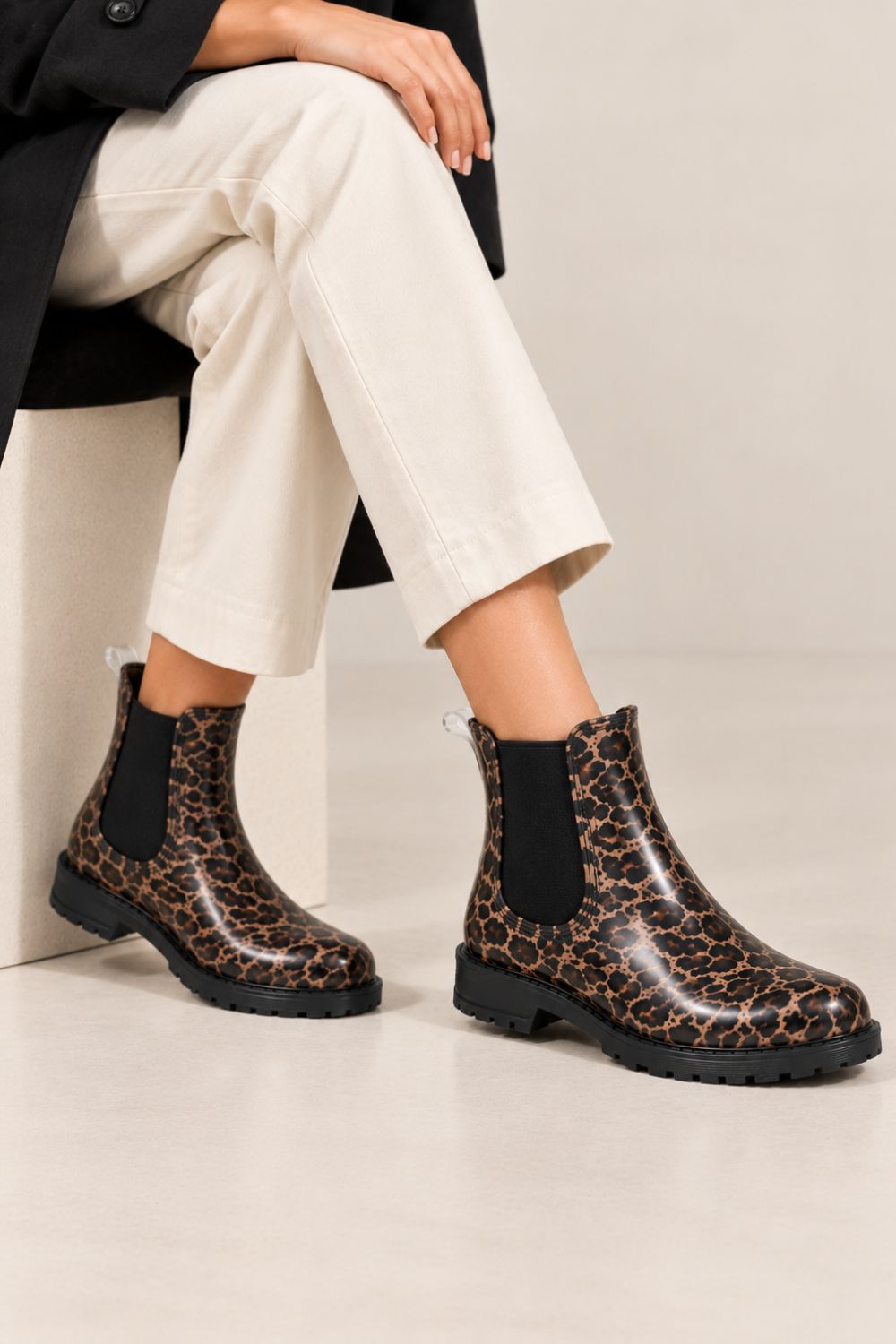 WOMENS LEOPARD SLIP ON RAIN BOOTS SHOES