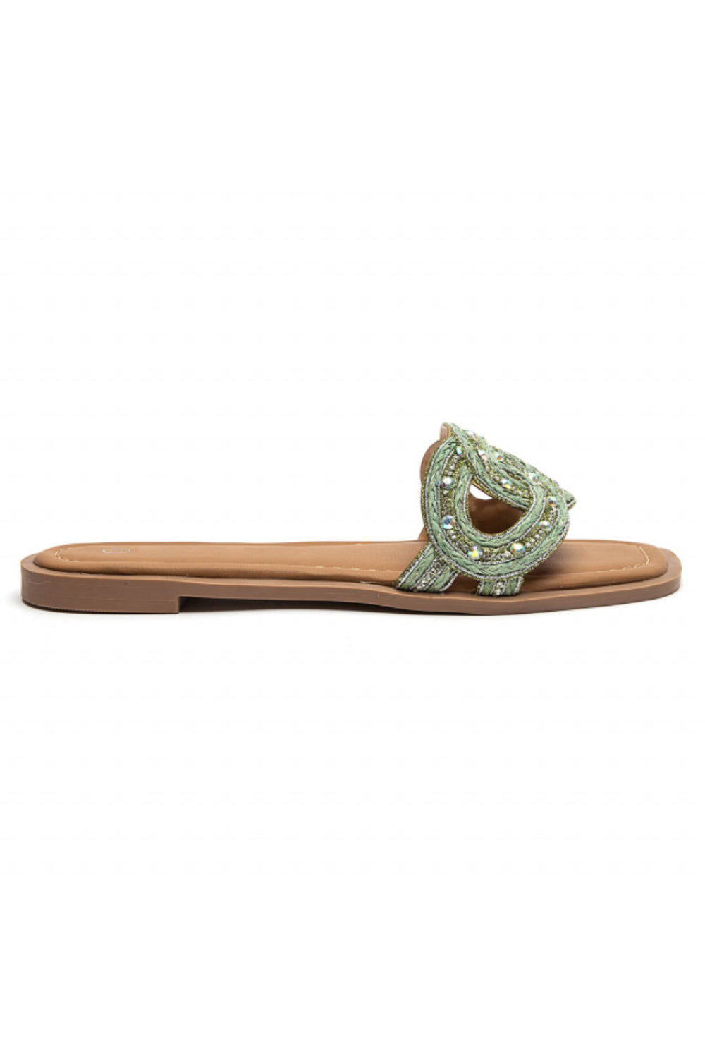 Green Diamnte Flatform Cut Out Slide Sandals