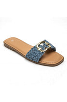 BLUE NETTED BUCKLE DETAIL FLAT SANDALS