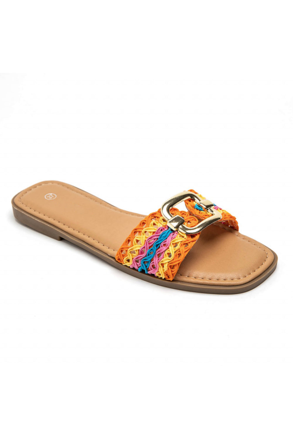 MULTI COLOUR NETTED BUCKLE DETAIL FLAT SANDALS