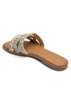 BEIGE PATTERN DESIGN FLAT SLIP ON SANDALS