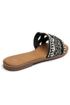 BLACK PATTERN DESIGN FLAT SLIP ON SANDALS