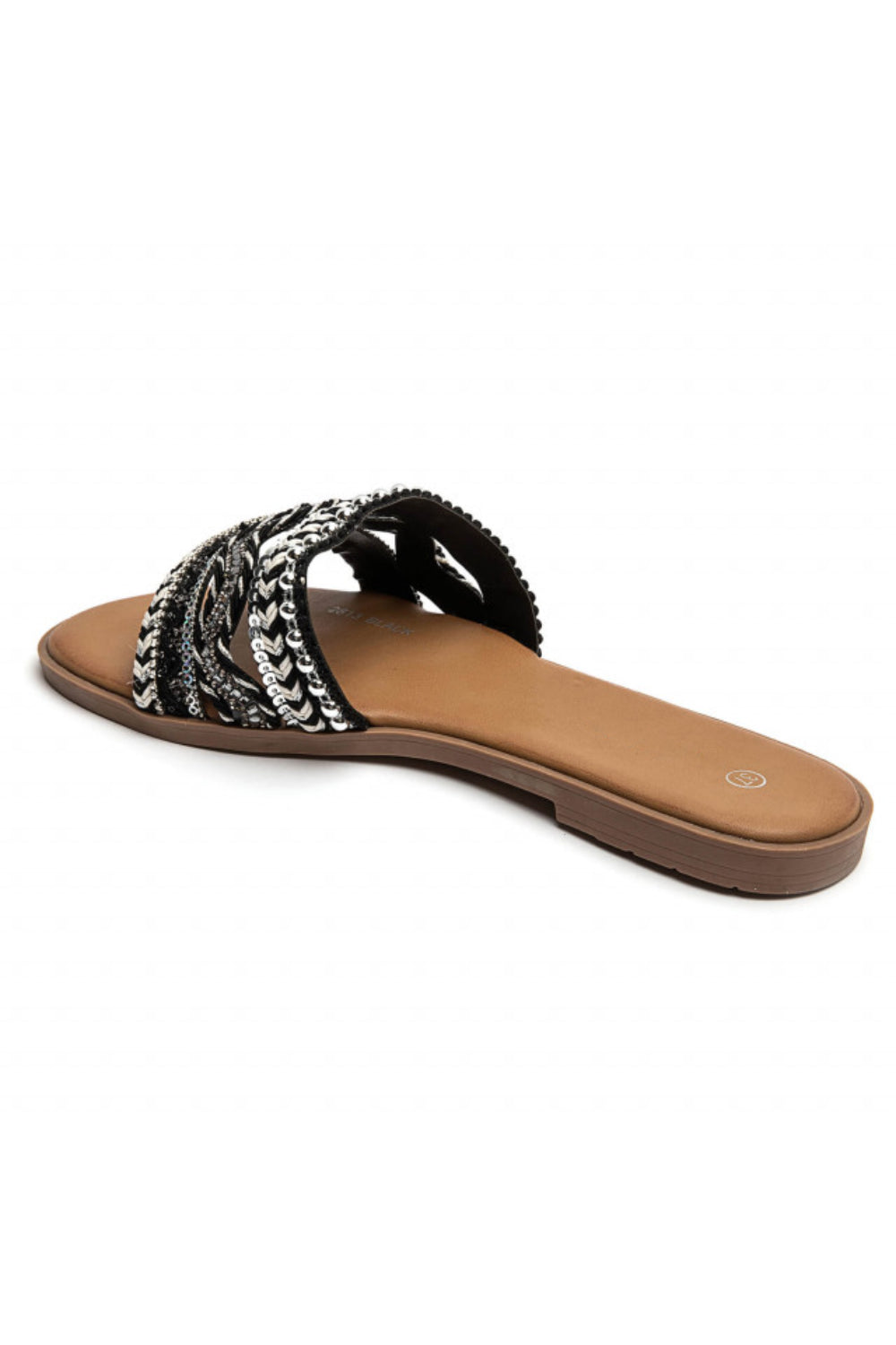 BLACK PATTERN DESIGN FLAT SLIP ON SANDALS