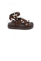 Brown Suede Flatform Sandals with Metallic Eyelet Detail