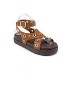 Camel Suede Flatform Sandals with Metallic Eyelet Detail
