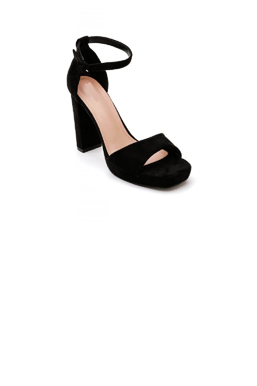 Women's Ankle Strap Block Heel Platform Sandals in Black Suede