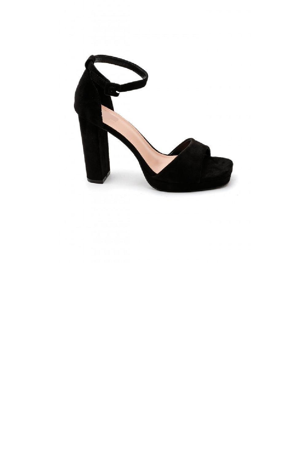 Women's Ankle Strap Block Heel Platform Sandals in Black Suede