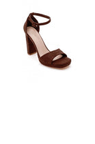 Women's Ankle Strap Block Heel Platform Sandals in Brown Suede