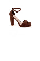 Women's Ankle Strap Block Heel Platform Sandals in Brown Suede