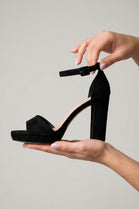 Women's Ankle Strap Block Heel Platform Sandals in Black Suede