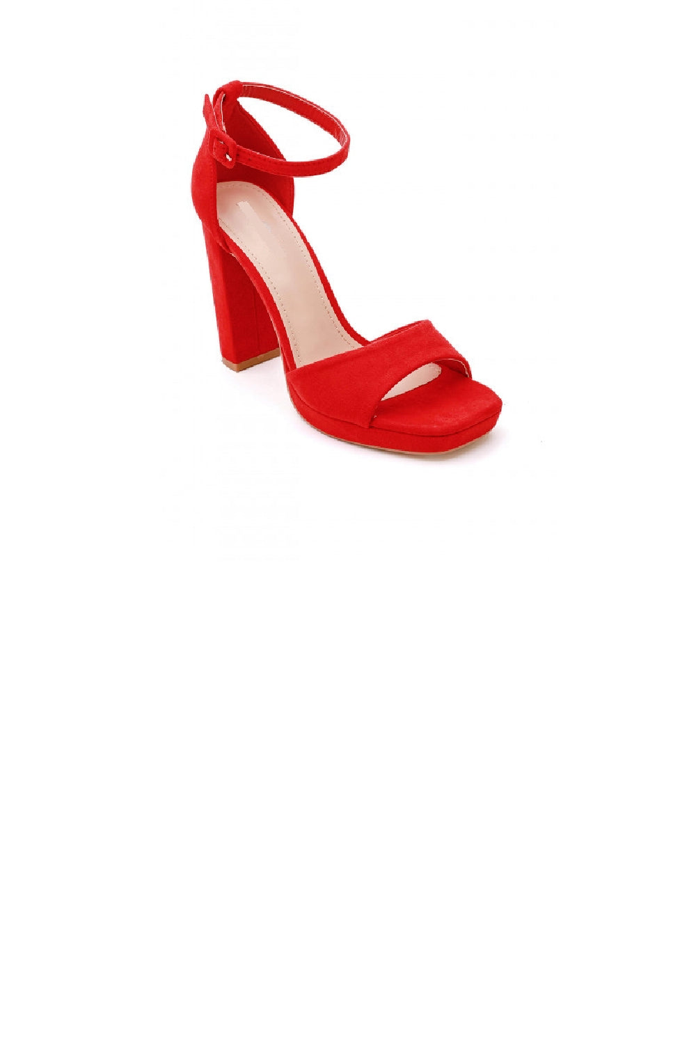 Women's Ankle Strap Block Heel Platform Sandals in Red Suede