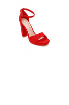 Women's Ankle Strap Block Heel Platform Sandals in Red Suede