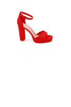 Women's Ankle Strap Block Heel Platform Sandals in Red Suede