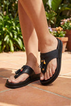 Wholesale Black Faux Leather Sandals with Tassel Detail