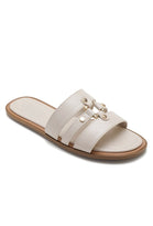 BEIGE FLAT FAUX LEATHER STUDDED WESTERN SLIDERS