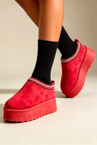 Red Suede Aztec Faux Fur Platform Slipper Boots